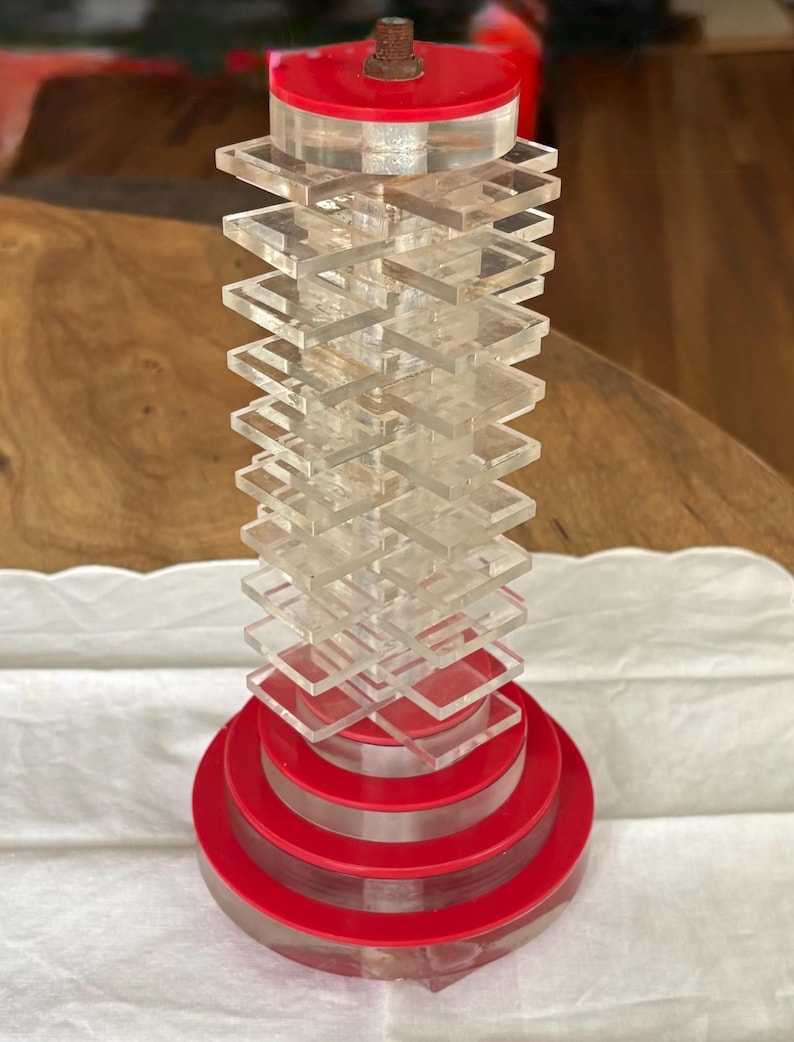 Aged Vintage MCM Stacked Acrylic Lamp Base Part As Is Restoration Project image 1