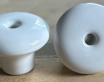 Vintage White Ceramic Cabinet Knobs Pair Drawer Pulls Made in Japan