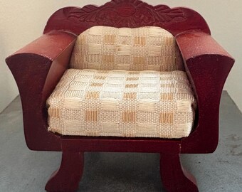 Vintage Dollhouse Empire Chair • Upholstered Wood Miniature