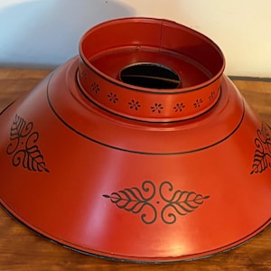 Vintage Red Toleware Lampshade - Repurposable Hanging Light Fixture - 5” Height