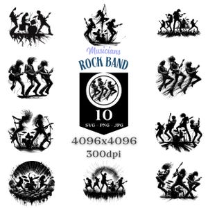 Rock Band Silhouette SVG | Rock Band Clipart, Music Vector Art, rock band Clipart SVG, rock band | Instrument Vector, AI Generated Rock Band