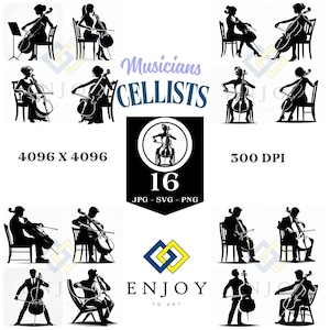 Cellist Silhouette SVG: Cello Player Vector (Digital Download, 4096x4096px)