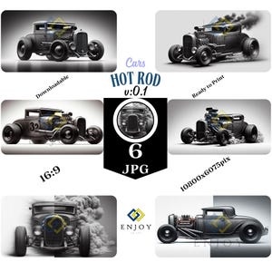 Retro Hot Rod Digital Art  - Black and White Classic Hot Rod Digital Download - AI Generated for Wall Art & Posters, Rat Rod Car