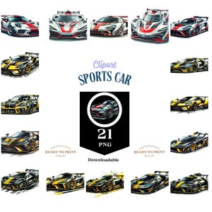 Digital Sports Car, AI Generated, Clipart Set, High-Quality Sports Car Clipart - Download for DIY Projects, Scrapbooking, and Wall Art