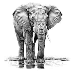 African Elephant Charcoal | High-Resolution Digital Print | Safari Wildlife Art | Elephant Wall Decor | Instant Download | Black and White