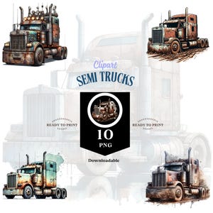 Collection of 10 Semi Truck, Heavy-duty Truck Clipart Bundle, Transparent Vehicle Graphics, Semi Trucks, Instant Download, Downloadable PNGs
