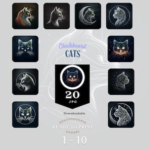 Mystic Cat Line Art Print Set: Celestial Feline Illustrations (Digital Download)