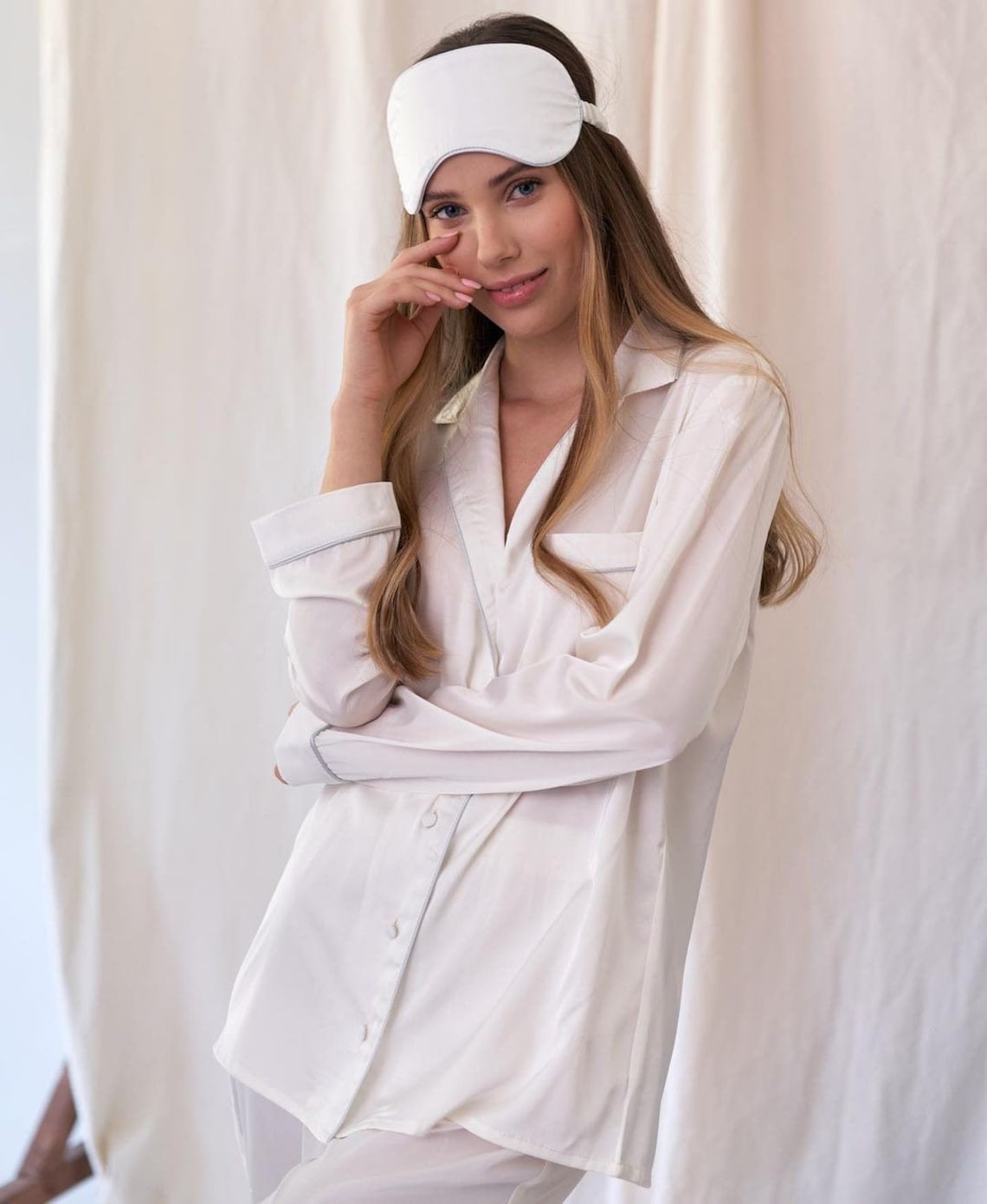 white silk pajama set