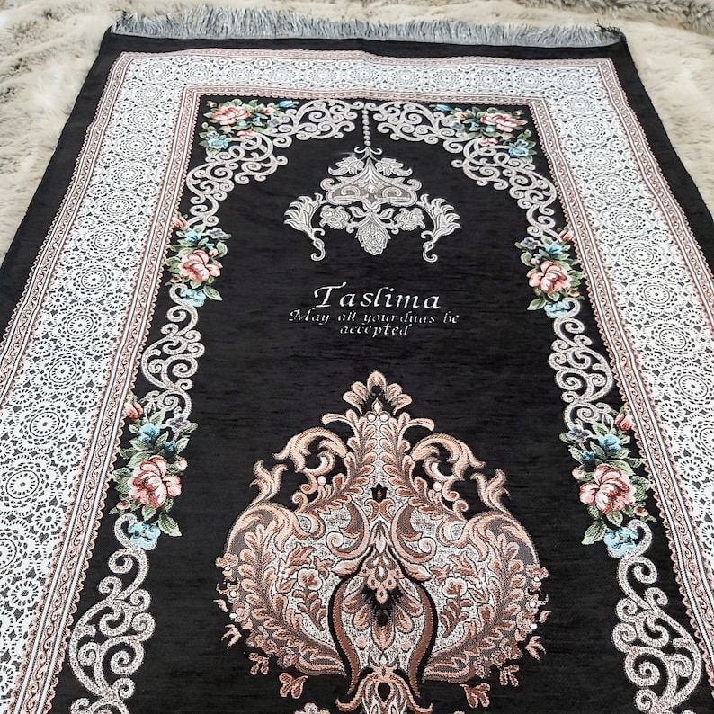 Personalised Prayer Mat With Embroidery Black. Sejadah Salah Etsy UK