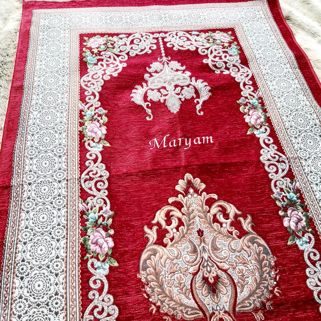 Personalised Prayer Mat With Embroidery Red. Sejadah Salah Etsy