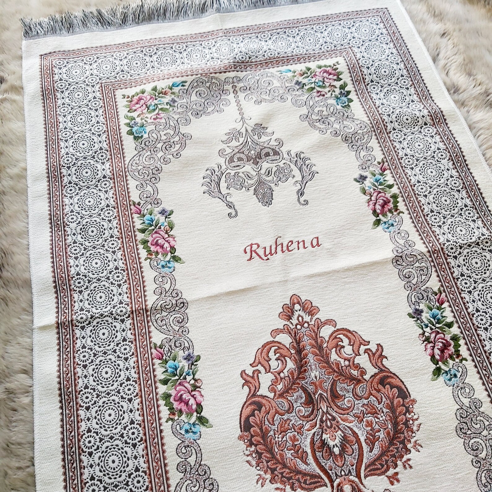 Personalised Prayer Mat With Embroidery Cream. Sejadah Salah Etsy