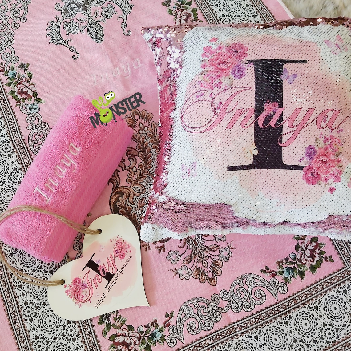 Personalised prayer mat set wudhu towel cushion and plaque. Etsy