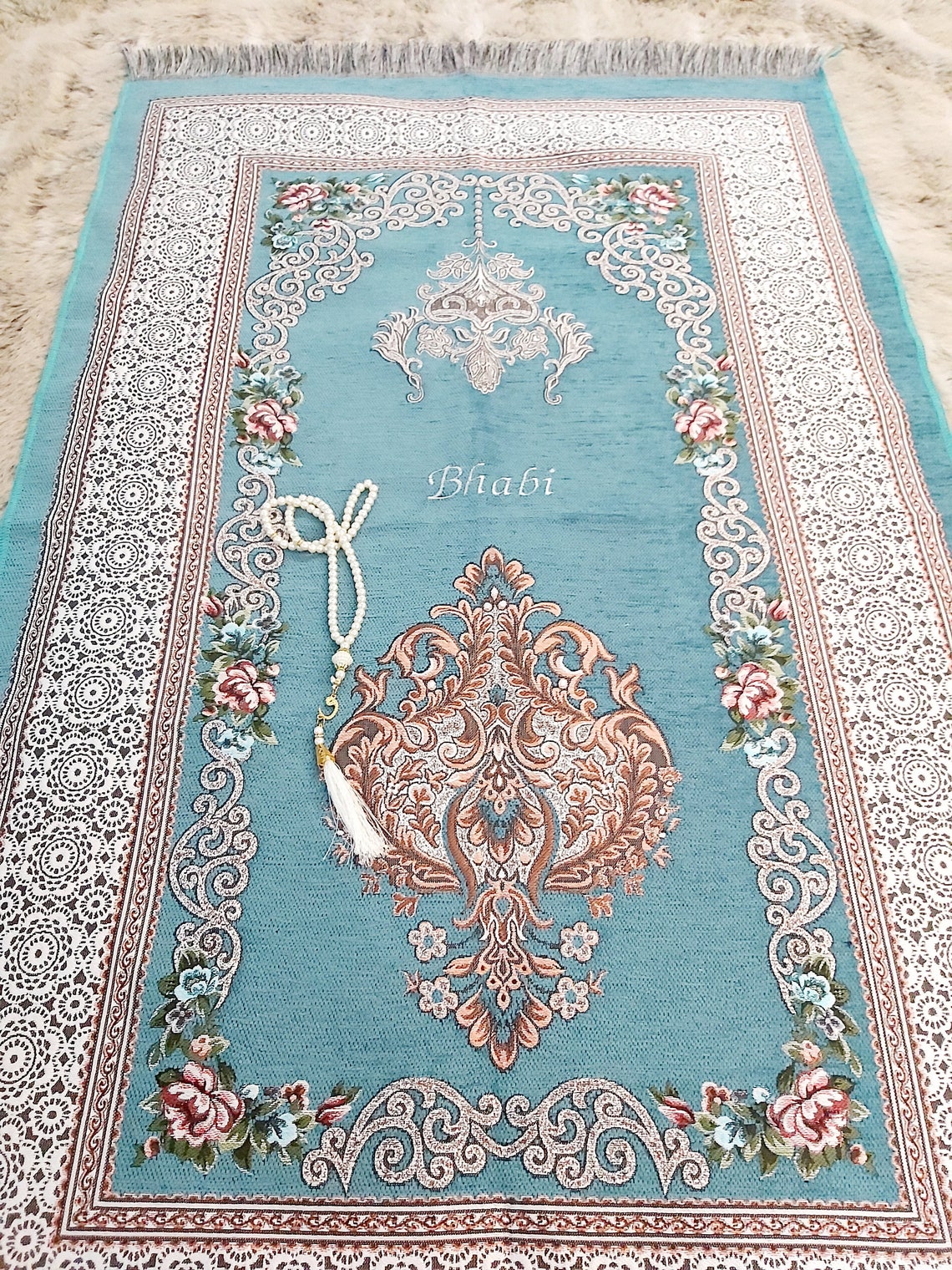 Personalised Prayer Mat With Embroidery Teal. Sejadah Salah Etsy UK