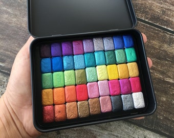 Handmade Metallic Watercolor Paints, Set of 45 Mini Pans