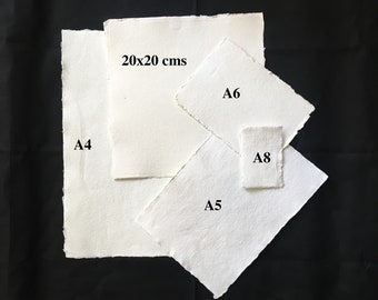 Handmade Watercolor Paper - Deckle Edge Khadi Cotton Rag Paper - Pack of 20 Sheets