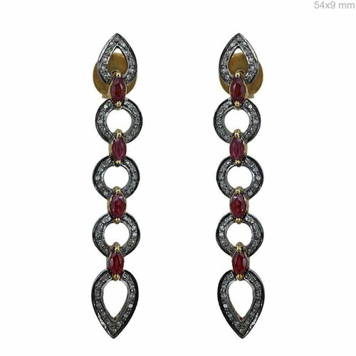 Diamond And Ruby Earrings /Drop Ruby Earrings /Diamond Oval Ruby Stud / Pave Diamond And Natural Ruby Stone Earrings Gift shops For Her