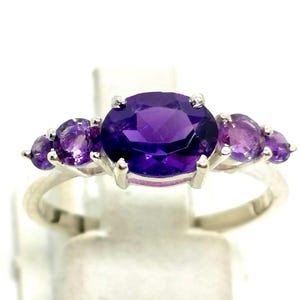 Amethyst Ring 925 Sterling Silver | Oval Cut Purple Gemstone Ring | February Birthstone Jewelry | Minimalist Stackable Ring | Gift for Her