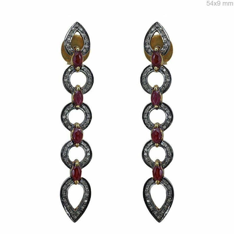 Diamond And Ruby Earrings /Drop Ruby Earrings /Diamond Oval Ruby Stud / Pave Diamond And Natural Ruby Stone Earrings Gift shops For Her