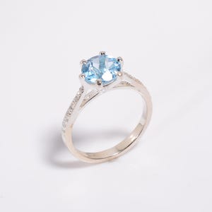Blue Topaz Ring, 925 Sterling Silver Promise Ring, Natural Topaz Round Gemstone Ring, December Birthstone Ring, Gift for Her