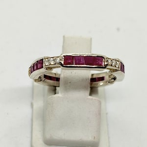 Ruby Wedding Band Ring, Princess Cut Ruby Eternity Band, July Birthstone Ring, Red Ruby Anniversary Ring, Minimalist Stackable Ring, Gift