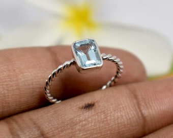 925 Silver Ring, Natural Blue Topaz Ring, Blue Topaz Jewelry, Blue Topaz Silver Jewelry, Small Stone Ring, Statement Ring, Christmas Gift,