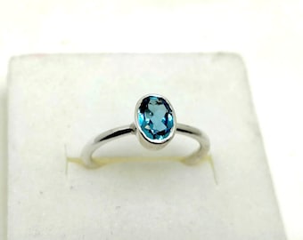 London Blue Topaz Ring, 925 Sterling Silver Ring, Oval Blue Gemstone Ring, Minimalist Bezel Setting Ring, December Birthstone Jewelry
