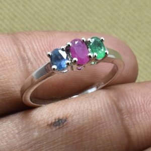 Natural Ruby and Emerald Gemstone 925 Sterling Silver Handmade Anniversary Engagement Ring Christmas Gift Birthstone Birthstone Ring