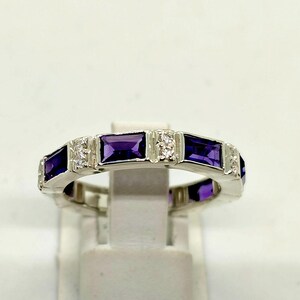 Amethyst Eternity Ring 925 Sterling Silver, Purple Baguette Gemstone Band, Art Deco Stackable Ring, February Birthstone Gift