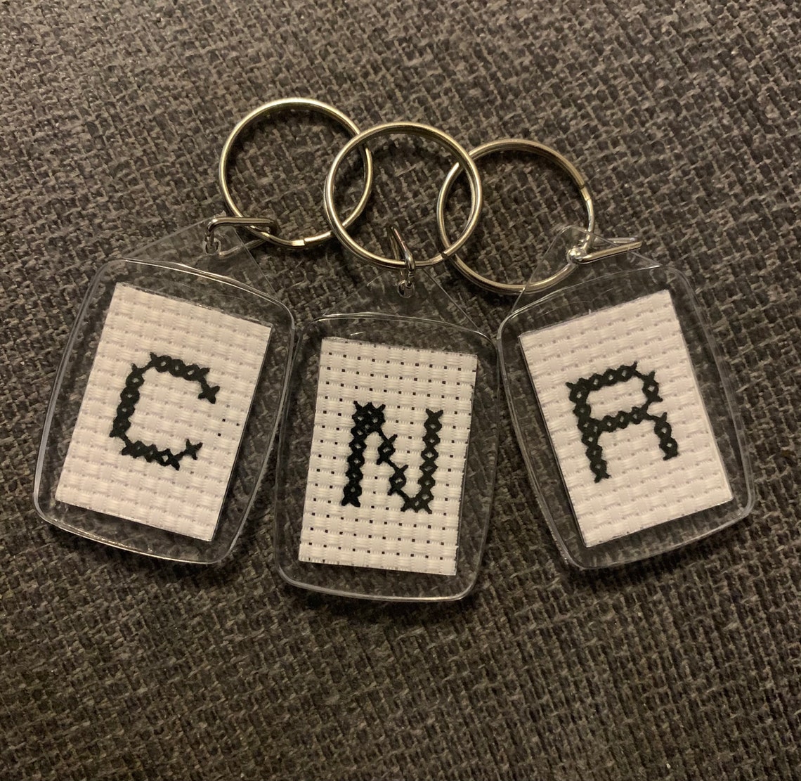 Initial Cross Stitch Keyring Etsy