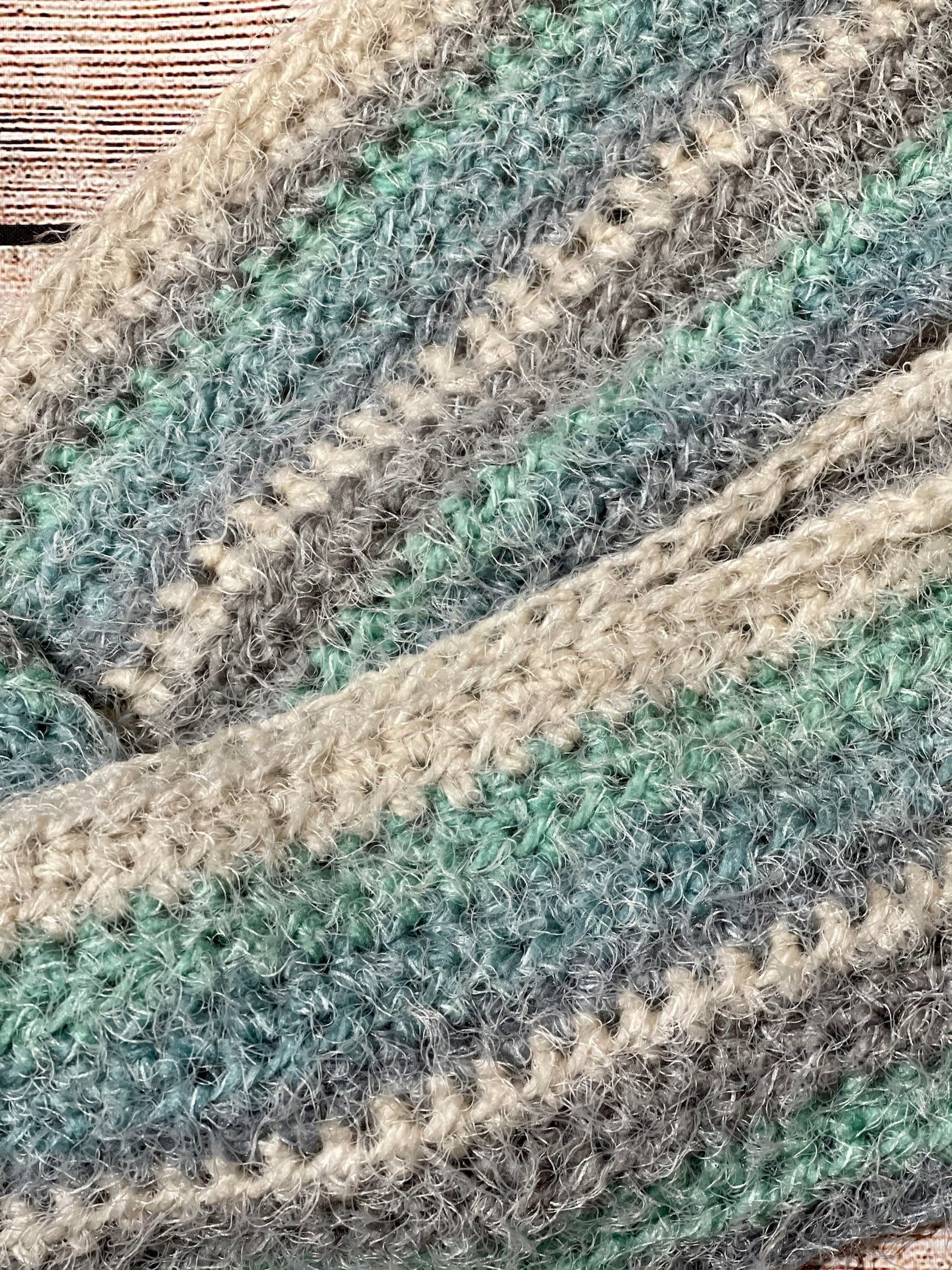 Striped eyelash yarn hand crocheted scarf Etsy