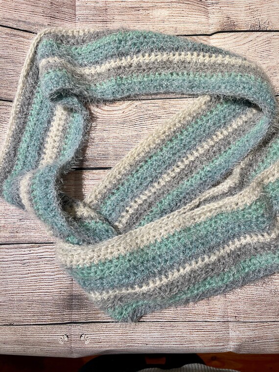 Striped eyelash yarn hand crocheted scarf Etsy