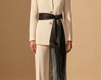 Luxury Silk Fringe Belt, Long Silk Sash for Women, Silk Waist Wrap, Evening Dress Accessory, Boho Hip Belt, Designer Fringe Sash, Silk TieUp