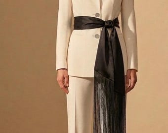 Luxury Silk Fringe Belt, Long Silk Sash for Women, Silk Waist Wrap, Evening Dress Accessory, Boho Hip Belt, Designer Fringe Sash, Silk TieUp