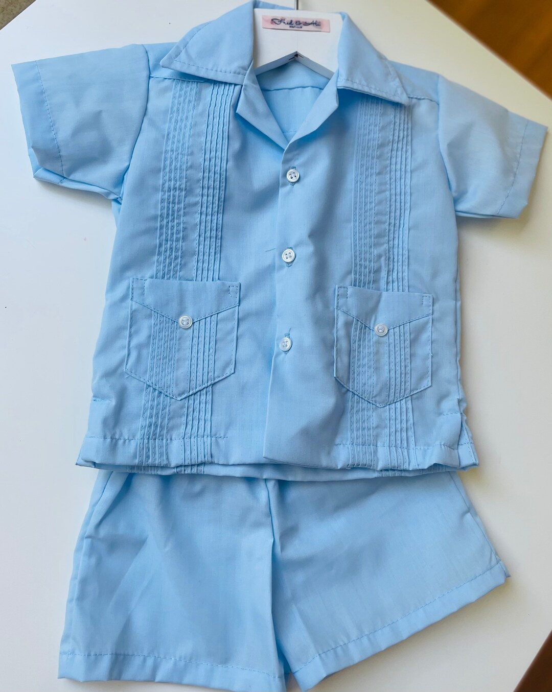 Boy Guayabera Set in Baby Blue or White. Traditional Style Shirt With