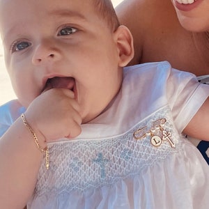 Baby keepsake pin customize and personalized, monogram elegant brooch, baby shower, wedding pin, baptism and first communion gift. Unique :)