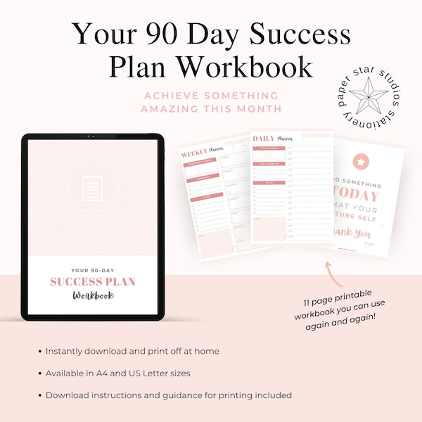 90 Day Success Plan Workbook: Printable Goal Planner (A4/US Letter)