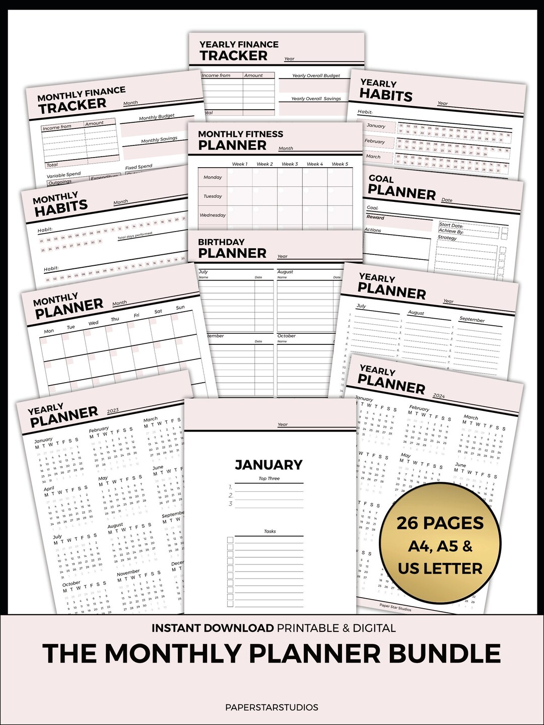 Monthly planner printable monthly printable planner monthly etsy