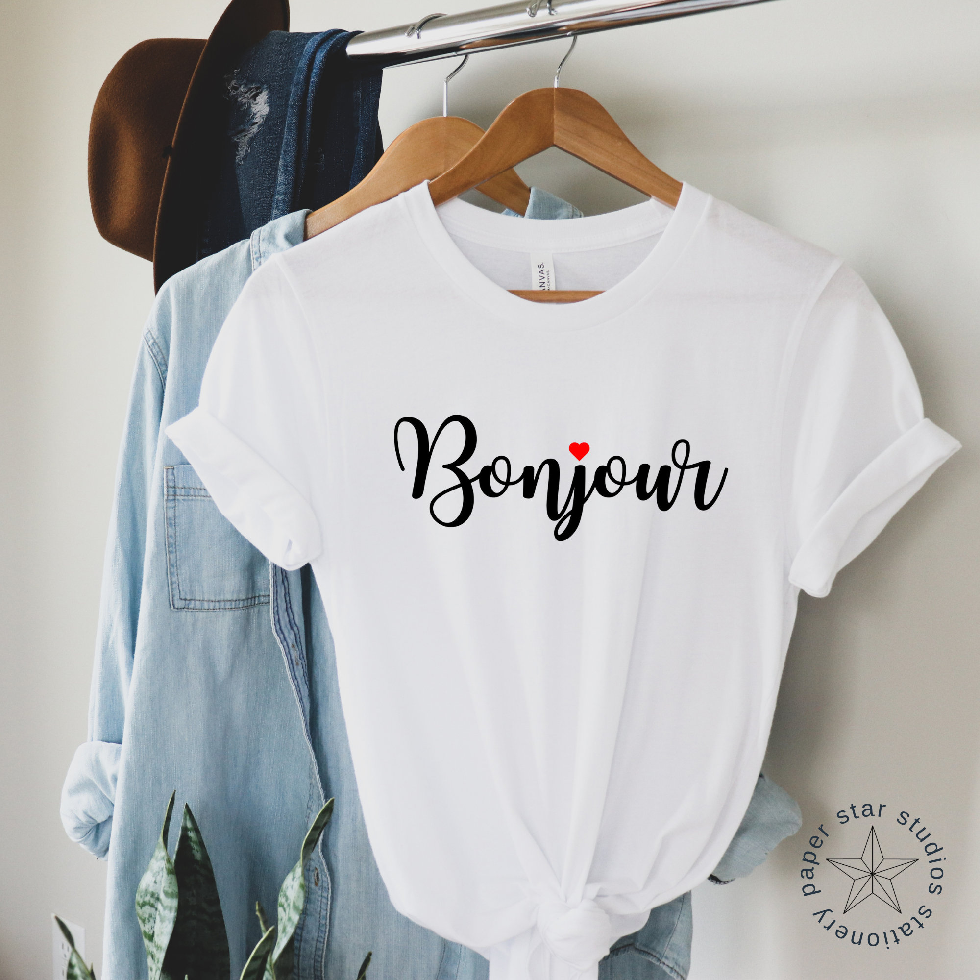 トップス Hello Bonjour! Beautiful T Shirts Bonjour T-shirt, French Tee Shirt, Women's Shirt, Women's