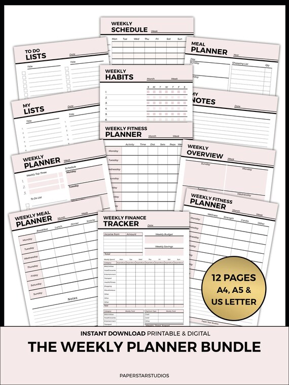 Weekly Planner Weekly Planner Printable Weekly Digital Etsy