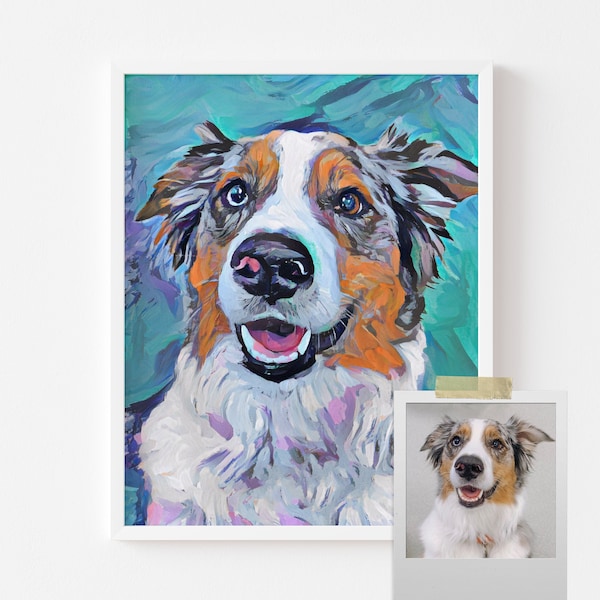 Personalisiertes Tier Portrait - Portrait von Foto Auftrag - Personalisiertes Hunde Portrait - Modernes Poster - Erinnerungs Geschenk - Einzigartige Haustier Leinwand Druck