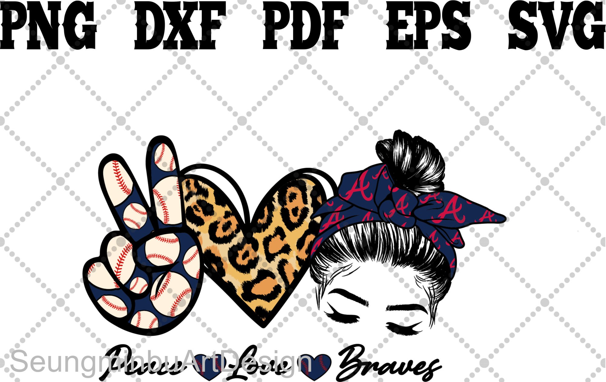 Download Peace Love Braves Baseball Svg Messy Bun Braves Fan Svg | Etsy