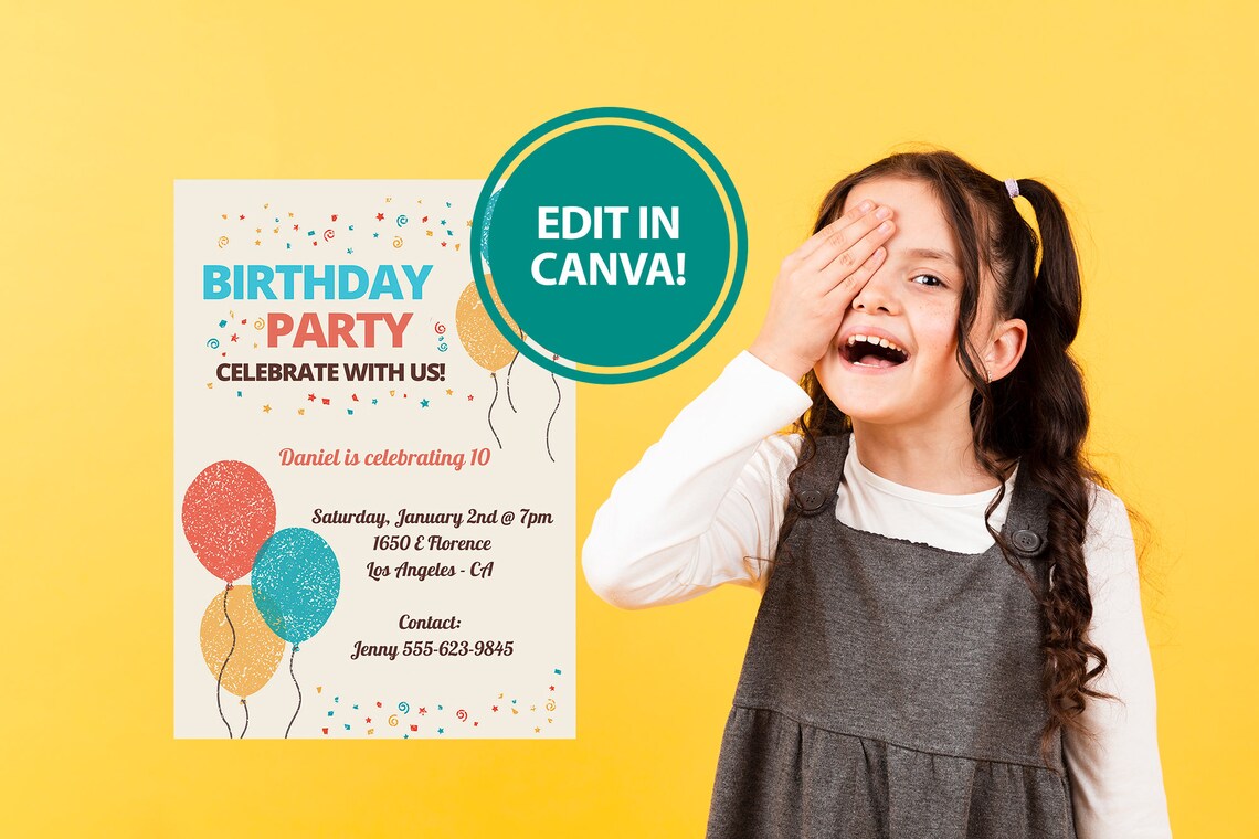 Birthday Invitation Card Template Editable Canva Printable Etsy