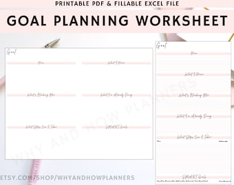 GOAL SETTING Printable & Digital Worksheets | SMART Goals Tracker for New Years Resolutions in Modern Pink Design