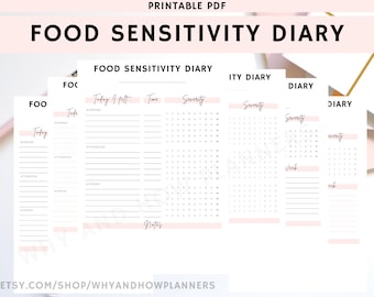 Food Sensitivity Journal PDF Printable | Food Allergy and Food Intolerance Symptom Tracker for IBS, Whole30 with Pink Modern Design