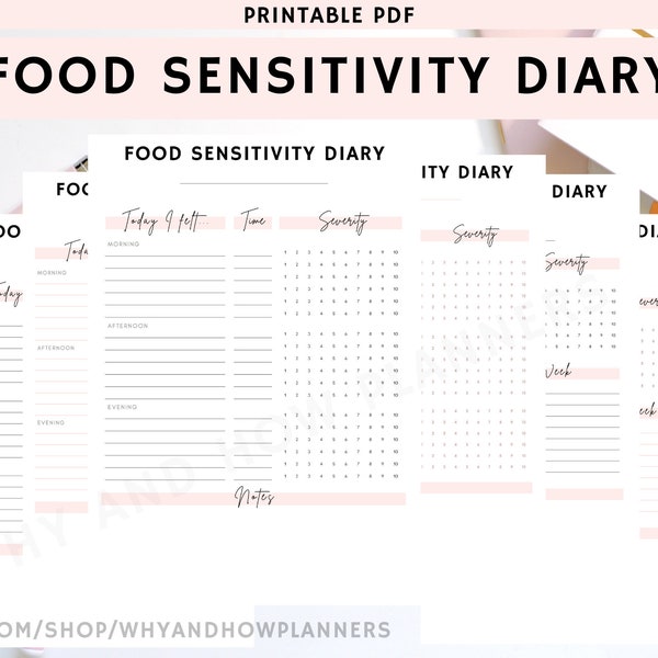 Food Sensitivity Journal PDF Printable | Food Allergy and Food Intolerance Symptom Tracker for IBS, Whole30 with Pink Modern Design