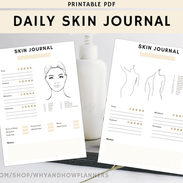 Daily Skin & Acne Journal PDF Printable | Skin Tracker for Face + Body