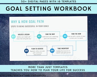 GOAL SETTING Workshop - 50+ page digital & fillable goal planner, goal tracker worksheets, New Year's Resolutions