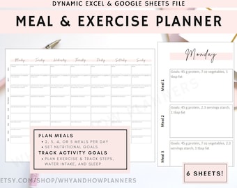 Meal & Exercise Planner | Dynamic Digital Printable Meal Plan, Schedule Workouts, Set Goals