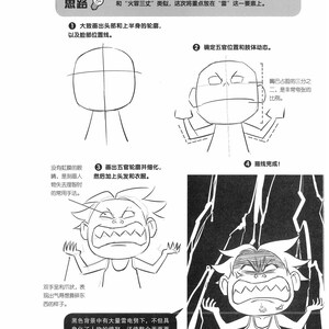 May include: A black and white illustration showing how to draw a character expressing anger. The steps include drawing the head, facial features, and body. The final illustration shows the character with a wide open mouth, sharp teeth, and clenched fists.