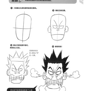 May include: A black and white illustration of a cartoon character with spiky hair, a wide-open mouth, and steam coming out of their ears and nose. The text "生气愤怒气炸了" is written in black above the character. The text "喷出的气体夸张地体现了人物怒气爆发的状态." is written in black below the character.